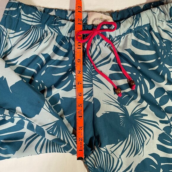 Quagga Green Label Tropical Print Lounge Pants Size M Teal Wide Leg High Rise - Picture 7 of 12